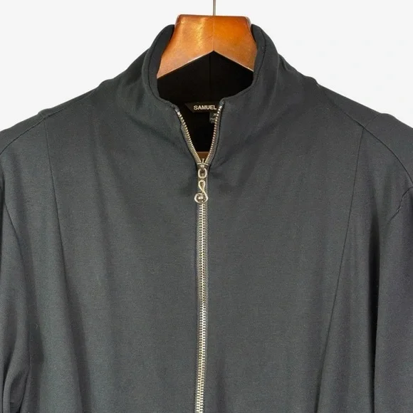 Samuel Dong Knit Flared Swirl Dress Or Duster Size M Full Zip Front Black - Picture 2 of 8